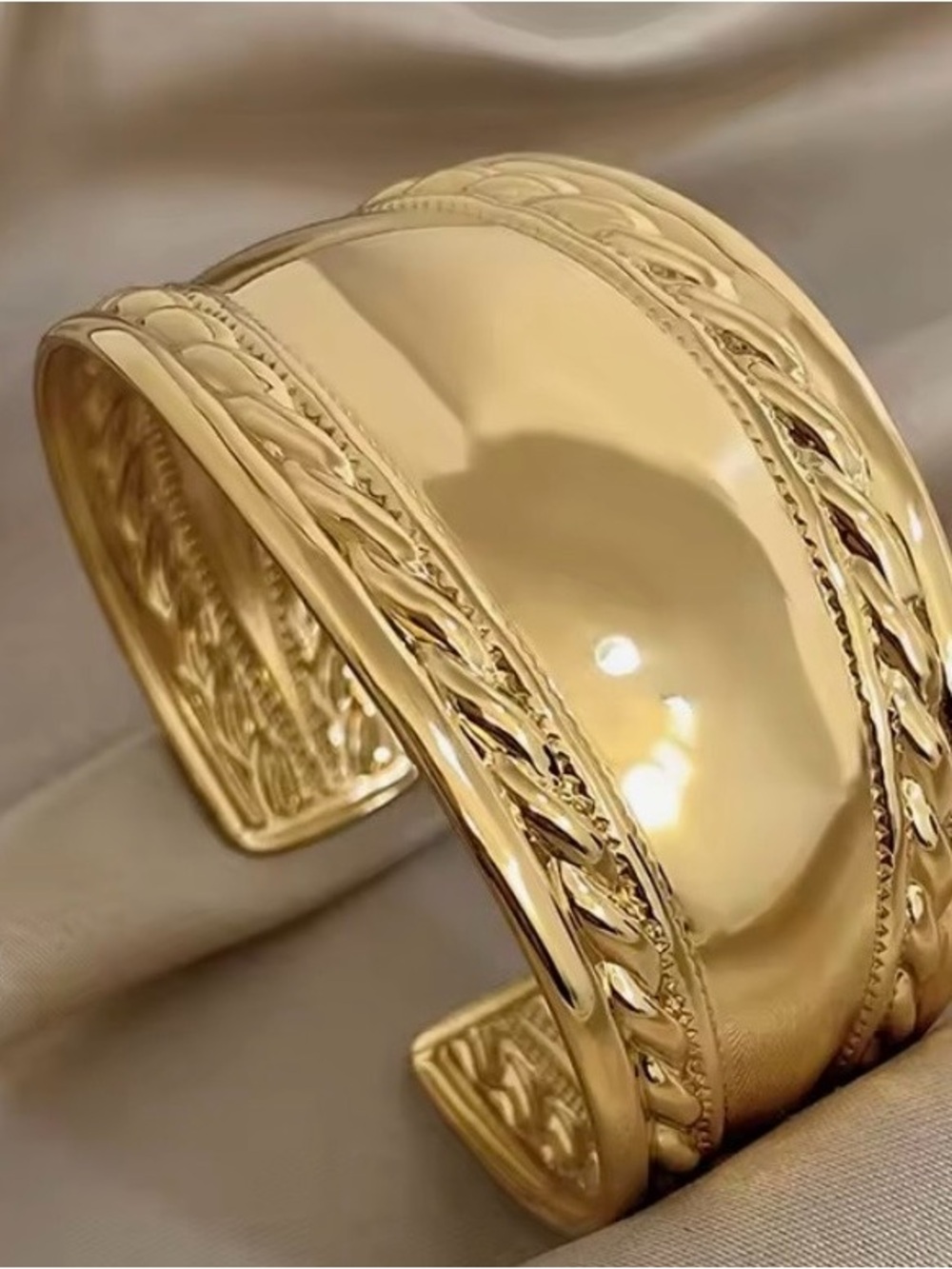 Gold Tone Braided Edge Cuff Bracelet - Women's Jewelry